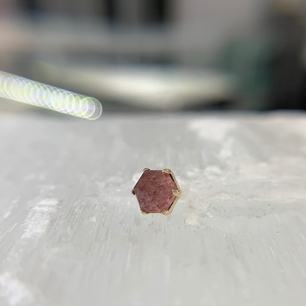 Family Ghost with Strawberry Quartz Threadless End – Brilliance Piercing