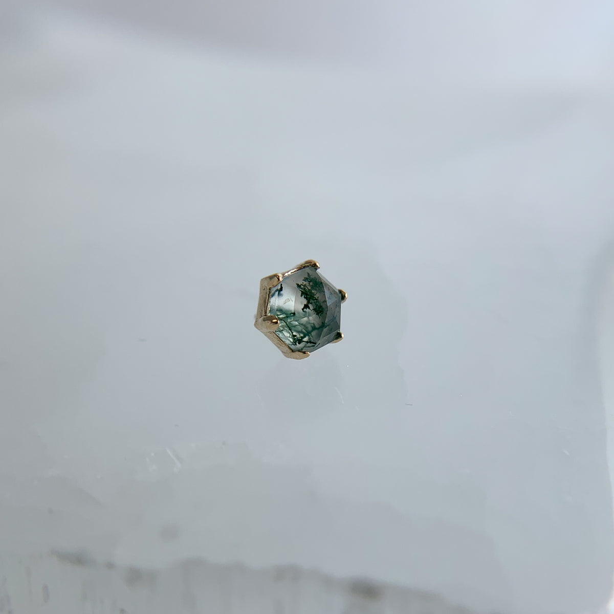 Family Ghost with Moss Agate Threadless End – Brilliance Piercing